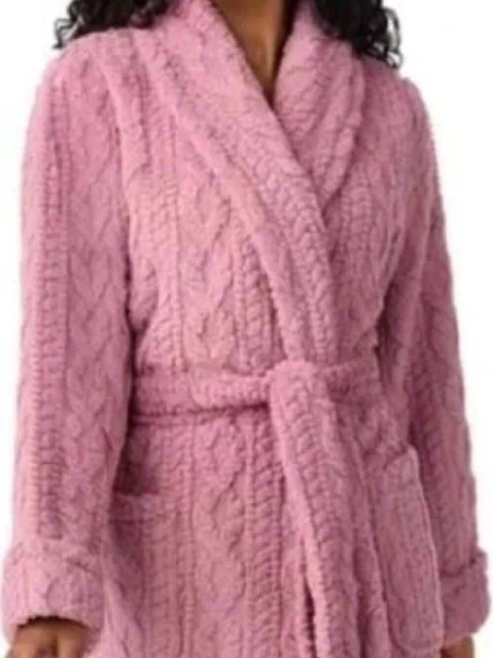 Room Service Women's Plus Size 2X Pink Cozy Cable Knit Soft Wrap Robe NWT